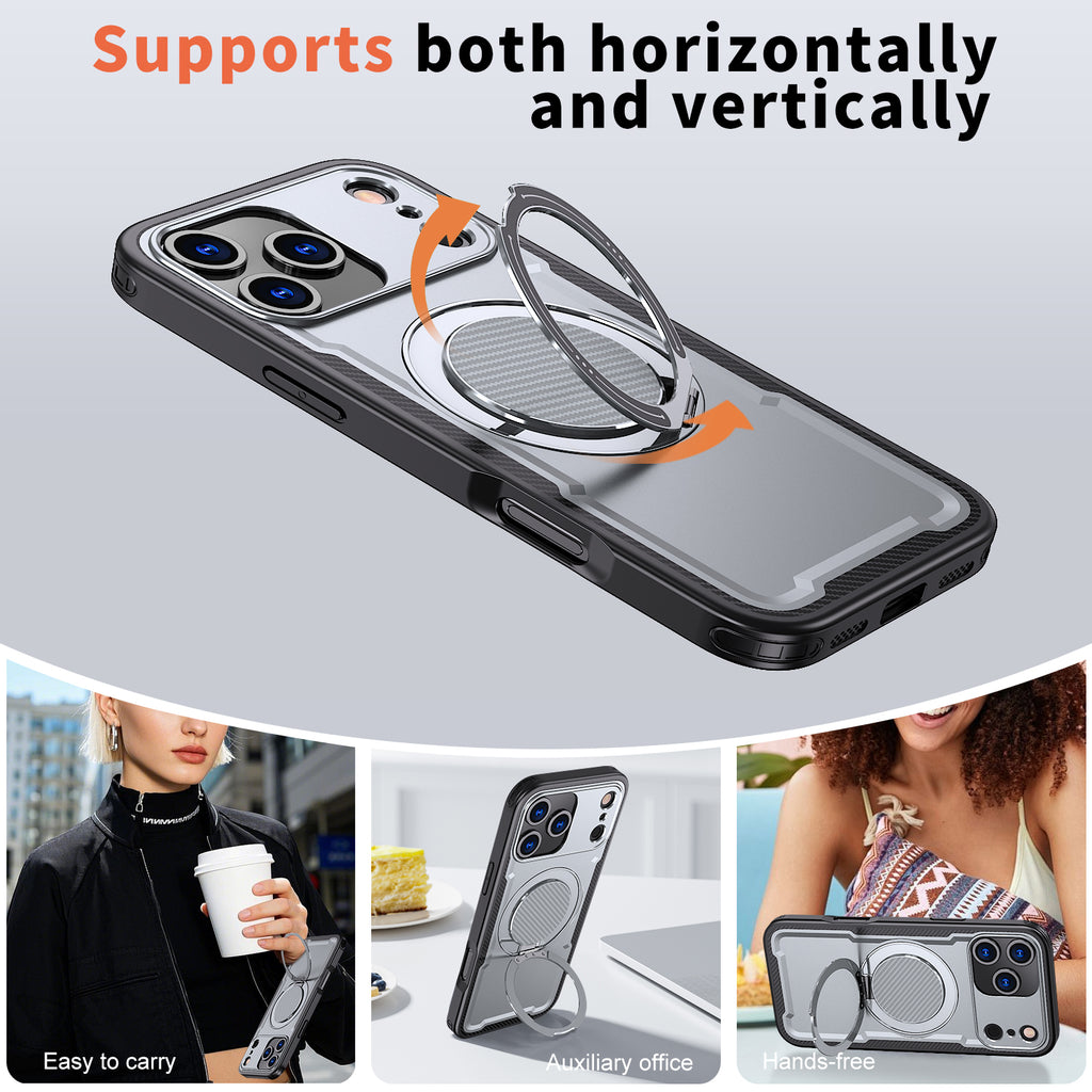IPhone 17 Pro Max High Precision Rubber Coating Structure Mobile Phone Bugs CSS Case Protection Shockproof Kickstand Magnetic Metal 360 Degrees Wireless Charging Case