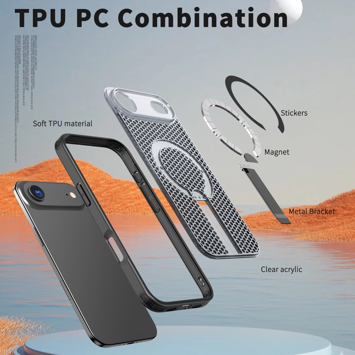 IPhone 17 Air High Precision Rubber Coating Structure Mobile Phone Bugs CSS Case Protection Shockproof Kickstand Magnetic Metal 360 Degrees Wireless Charging Case