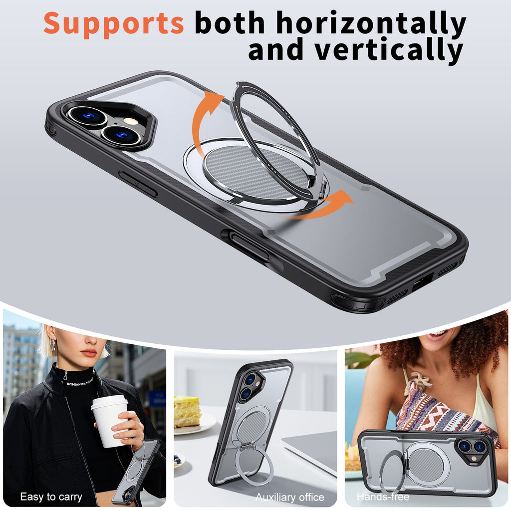IPhone 16 Plus High Precision Rubber Coating Structure Mobile Phone Bugs CSS Case Protection Shockproof Kickstand Magnetic Metal 360 Degrees Wireless Charging Case