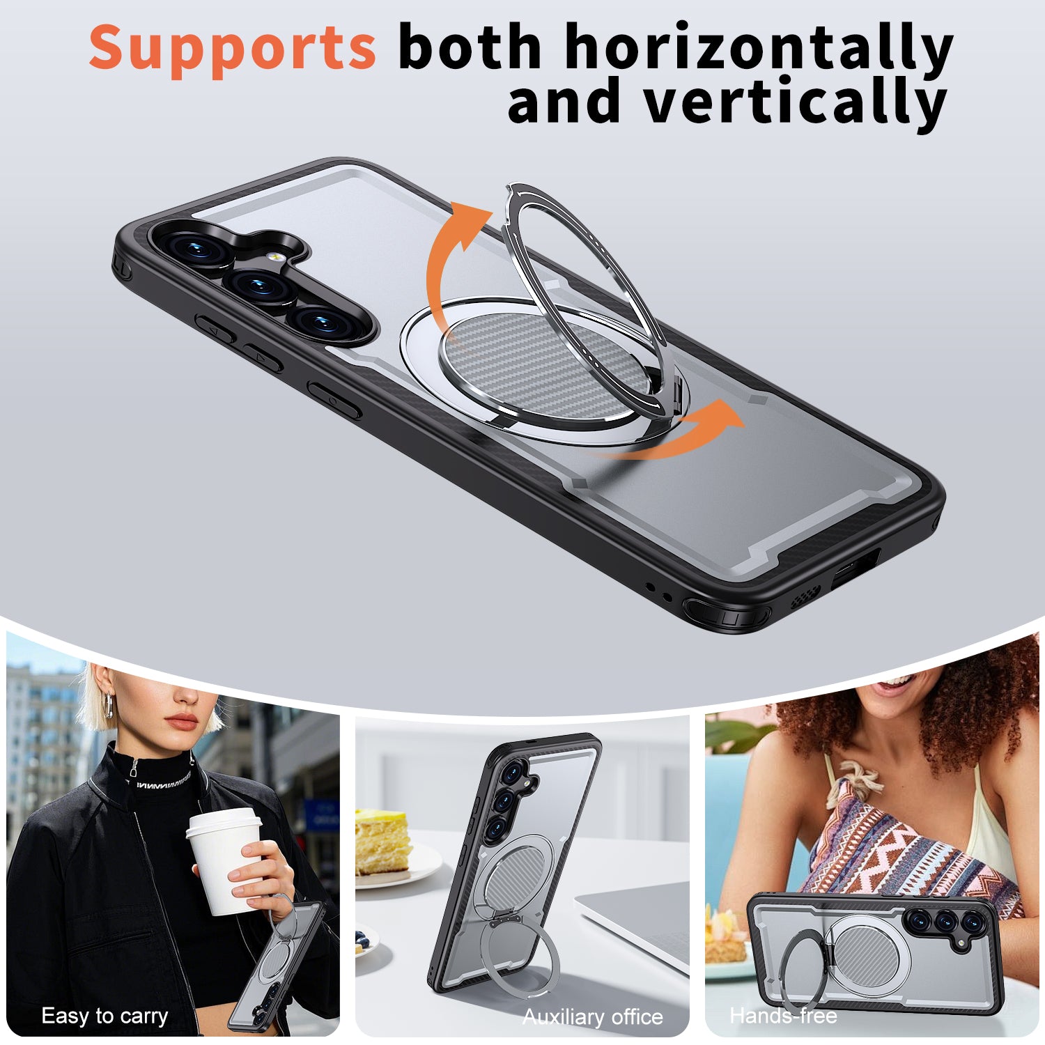 Magnetic Heat Dissipation Rubber Coating Structure Case for Samsung Galaxy S25 Plus Wireless Charging Compatible Military Drop Protection Adjustable Kickstand Magnetic Metal 360 Degrees Ice Armour Cool Matte