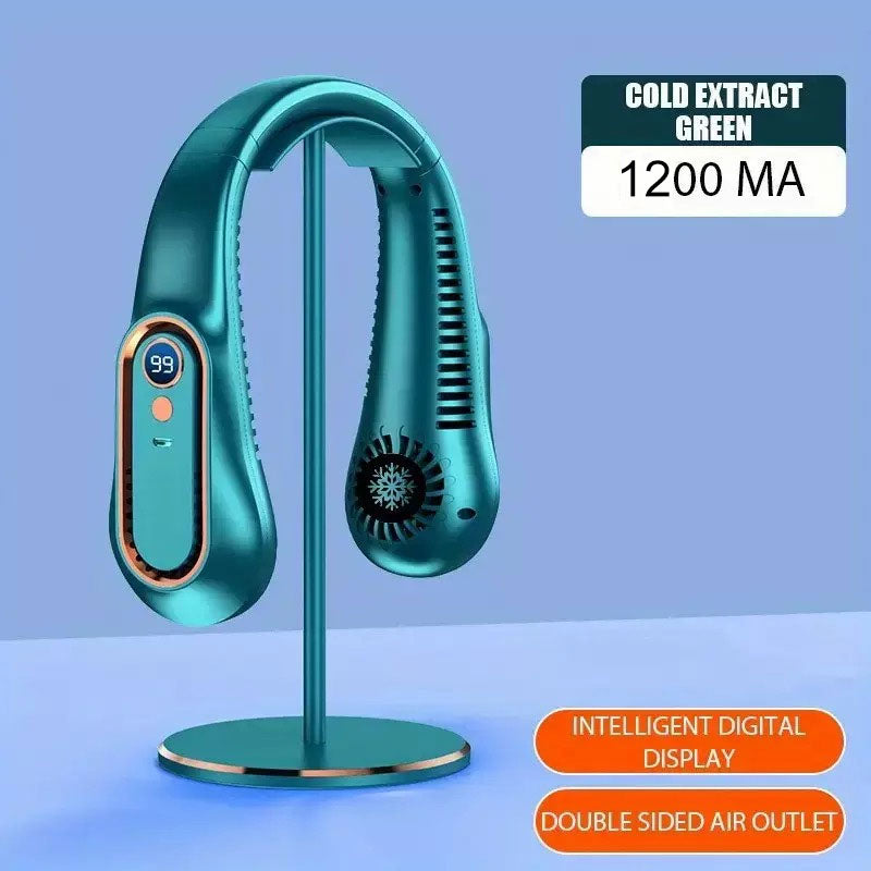 Portable Small Neck Fan - Hands Free Personal Fan, Foldable Folding Wearable Usb Charging Rechargeable Bladeless Fan with 1200mAh-Battery, Digital Display, 4 Speeds, 360° Cooling Wearable Fan, Birthday Gifts for Men, Women, Mom, and Dad