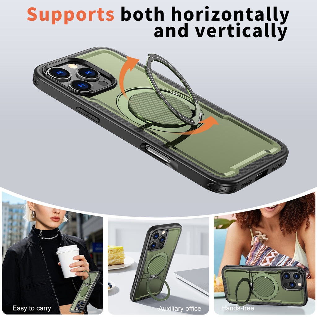 IPhone 16 Pro High Precision Rubber Coating Structure Mobile Phone Bugs CSS Case Protection Shockproof Kickstand Magnetic Metal 360 Degrees Wireless Charging Case