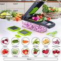 14-in-1 Ultimate Vegetable Chopper & Mandoline Slicer – Multi-Blade Food Dicer, Spiralizer, Grater & Cutter with Container – Kitchen Gadget for Fruits, Veggies, Cheese – Black & Green