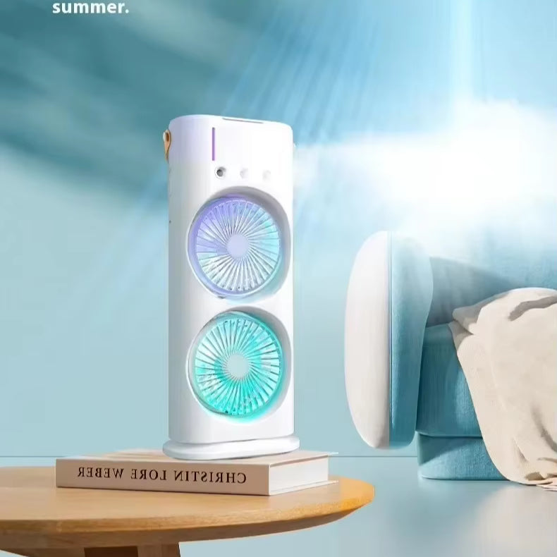 New Double-ended Fan 3 Speeds Air Conditioner Portable Cooling Air Three-ended 400ml Capacity Spray Fan With Night Light