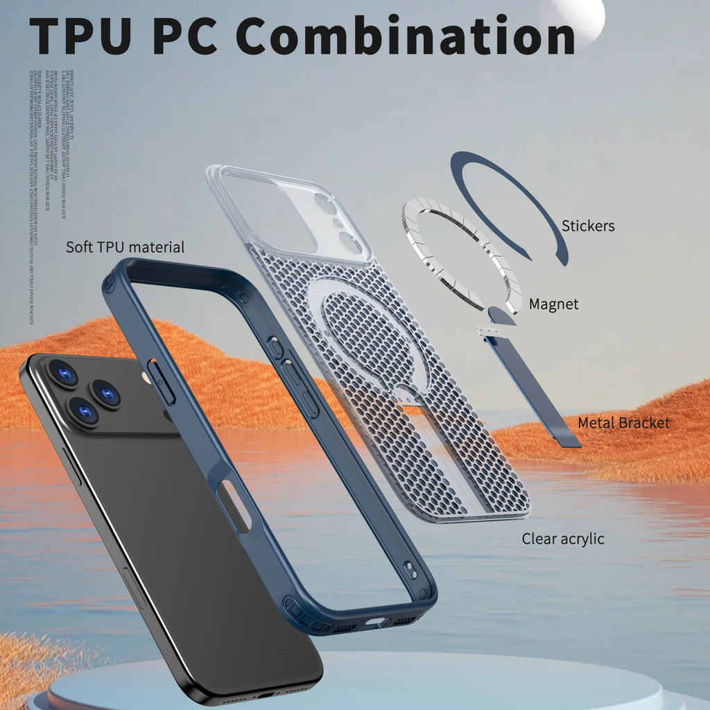 IPhone 17 Pro Max High Precision Rubber Coating Structure Mobile Phone Bugs CSS Case Protection Shockproof Kickstand Magnetic Metal 360 Degrees Wireless Charging Case