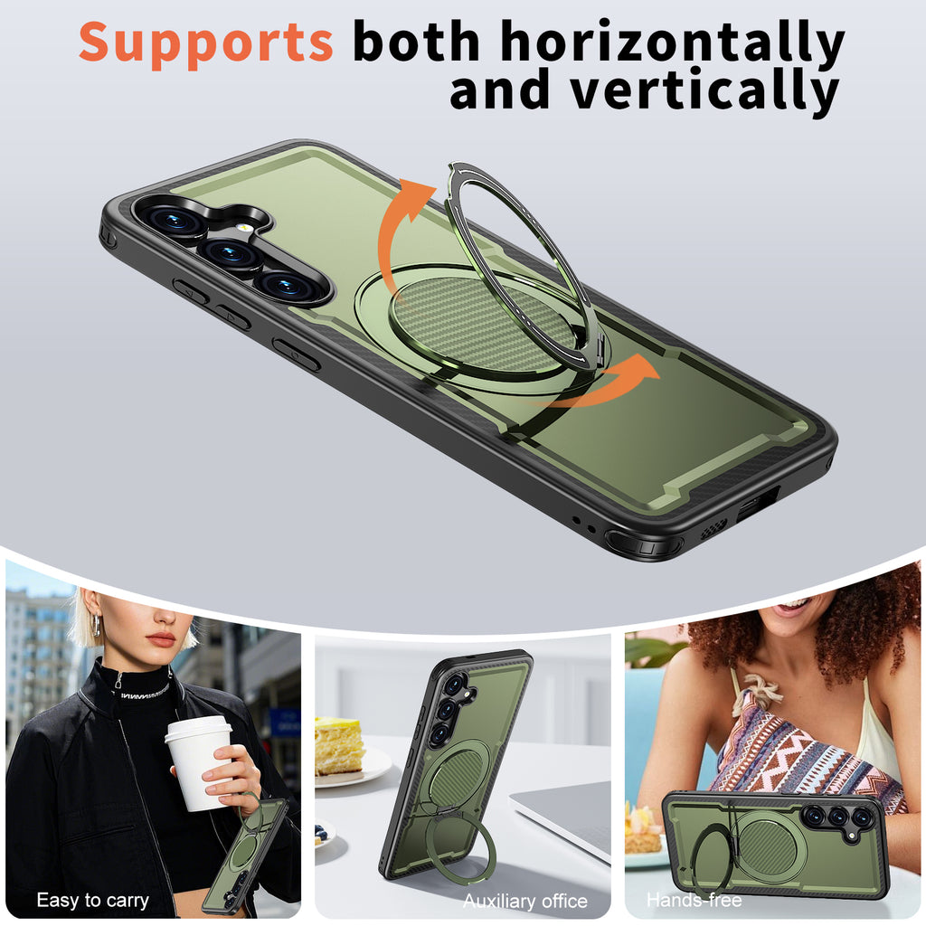 Magnetic Heat Dissipation Rubber Coating Structure Case for Samsung Galaxy S25 Wireless Charging Compatible Military Drop Protection Adjustable Kickstand Magnetic Metal 360 Degrees Ice Armour Cool Matte