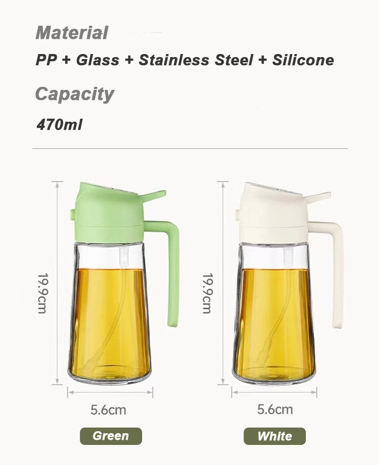 16oz/470ml Glass Olive Oil Sprayer for Cooking with Stickers, 2 in 1 Oil Dispenser for Kitchen Gadgets, Food Grade Premium Spray Bottle for Salad, Frying, BBQ (Creamy White)