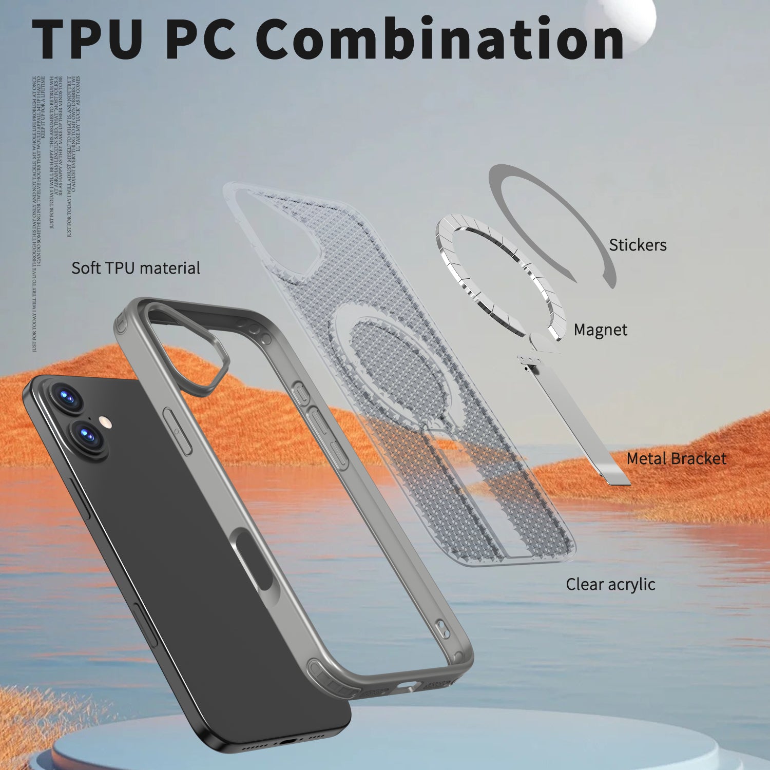 IPhone 16 Plus High Precision Rubber Coating Structure Mobile Phone Bugs CSS Case Protection Shockproof Kickstand Magnetic Metal 360 Degrees Wireless Charging Case
