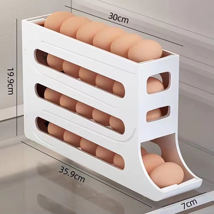 Egg Holder 4 Layers Self-acting Refrigerator Freshable 30 pcs Eggs Storage Container Box High Capacity Rolling Egg Rack Dispenser