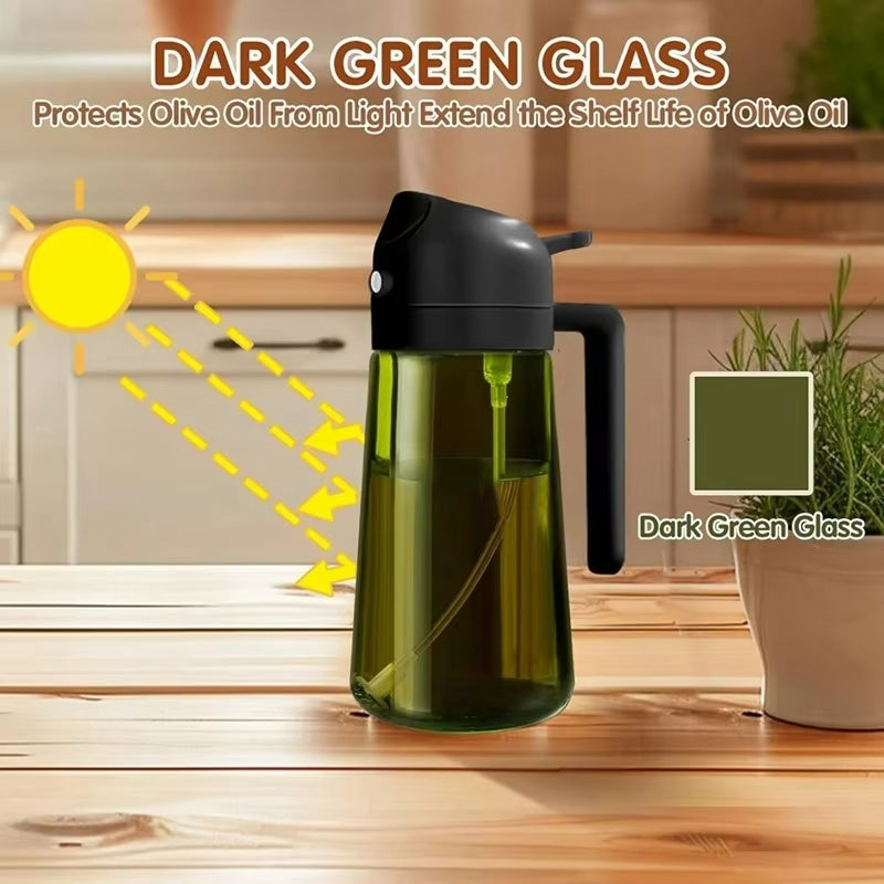 Olive Oil Sprayer for Cooking, 2 In 1 Glass Oil Dispenser Premium Spray Bottle for Kitchen Gadgets and Air Fryer Accessories, Salad, BBQ - Dark Green