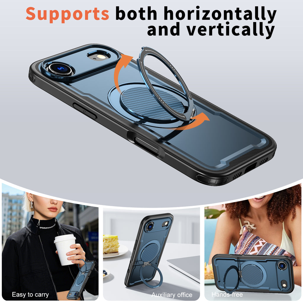 IPhone 17 Air High Precision Rubber Coating Structure Mobile Phone Bugs CSS Case Protection Shockproof Kickstand Magnetic Metal 360 Degrees Wireless Charging Case
