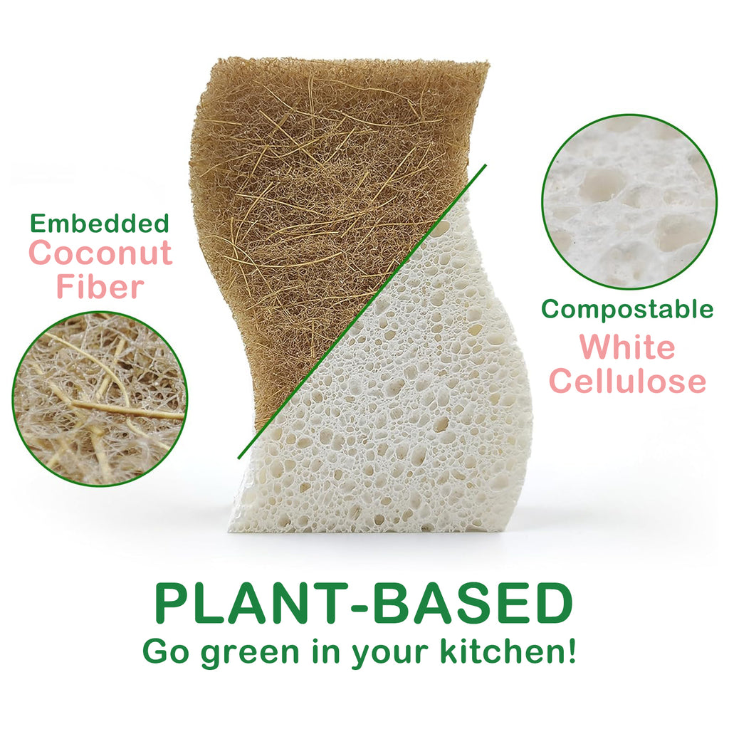 Biodegradable Eco-Friendly Kitchen Sponge Natural Compostable Cellulose Coconut Walnut Scrubber for Household Cleaning Dish High