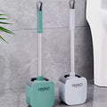 Toilet Brush, Silicone Toilet Bowl Brushes and Holder for Bathroom, Compact Flexible Toilet Cleaner Brush with Ventilated Drying Holder, Wall Mounted/Floor Standing Gray/Green–Long Non-Slip Handle