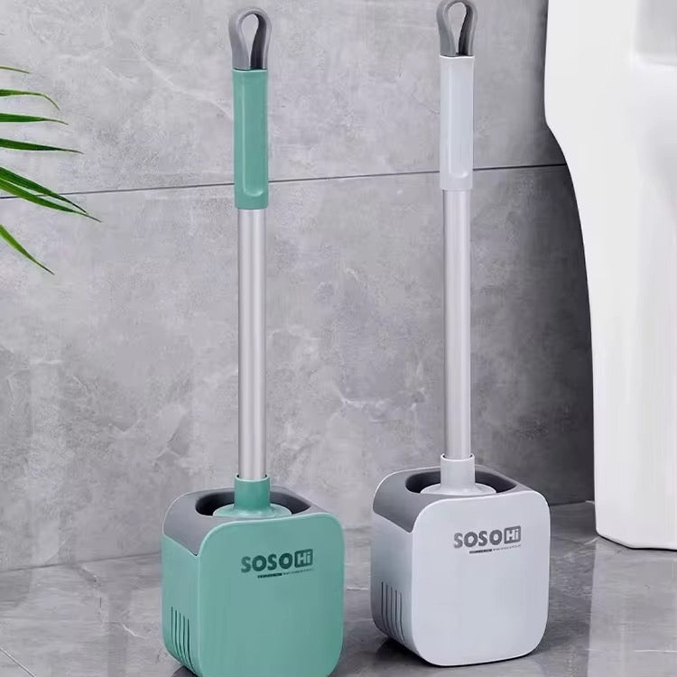 Toilet Brush, Silicone Toilet Bowl Brushes and Holder for Bathroom, Compact Flexible Toilet Cleaner Brush with Ventilated Drying Holder, Wall Mounted/Floor Standing Gray/Green–Long Non-Slip Handle