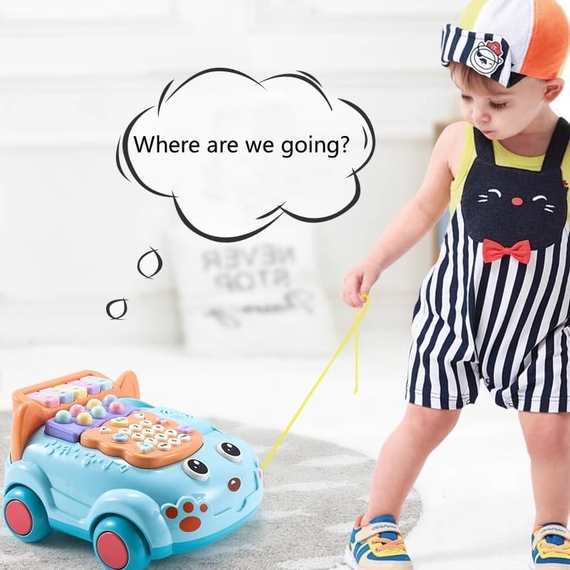 Sensory Learning with 12 Functions Baby Toy Phone Cartoon Baby Piano Music Light Toy Children Pretend Phone, Kids Cell with Parent-Child Interactive Toy Game Boy Girl Early Education Gift 18M+