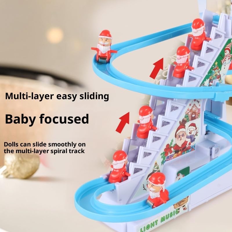Santa Climbing Toy, Santa Claus Electric Track Slide Early Education Toys for Automatic Stairs,Playful Santa Race Game, Christmas Roller Climbing Toys with LED Light and Music for Toddlers Boys Girls