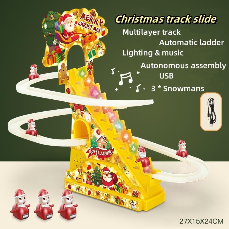 Santa Climbing Toy, Santa Claus Electric Track Slide Early Education Toys for Automatic Stairs,Playful Santa Race Game, Christmas Roller Climbing Toys with LED Light and Music for Toddlers Boys Girls