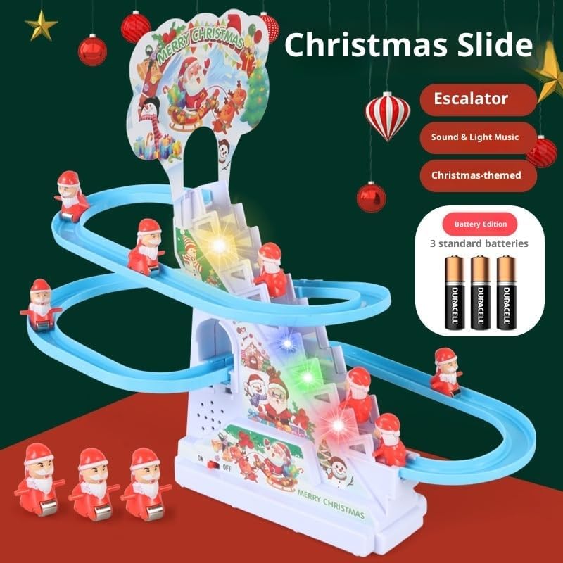 Santa Climbing Toy, Santa Claus Electric Track Slide Early Education Toys for Automatic Stairs,Playful Santa Race Game, Christmas Roller Climbing Toys with LED Light and Music for Toddlers Boys Girls