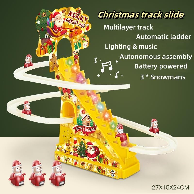 Santa Climbing Toy, Santa Claus Electric Track Slide Early Education Toys for Automatic Stairs,Playful Santa Race Game, Christmas Roller Climbing Toys with LED Light and Music for Toddlers Boys Girls