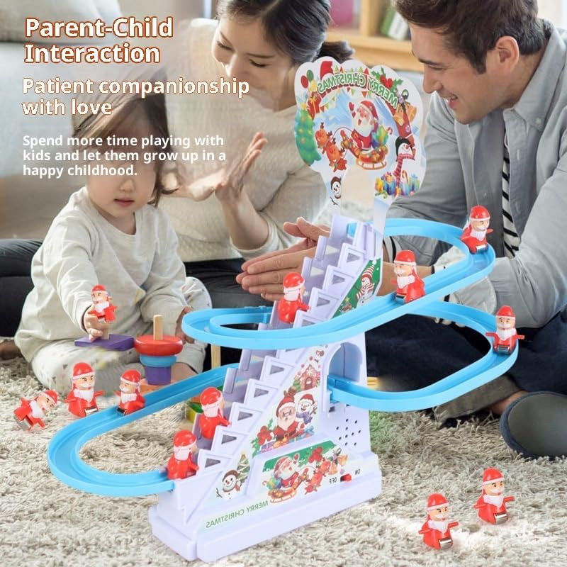Santa Climbing Toy, Santa Claus Electric Track Slide Early Education Toys for Automatic Stairs,Playful Santa Race Game, Christmas Roller Climbing Toys with LED Light and Music for Toddlers Boys Girls