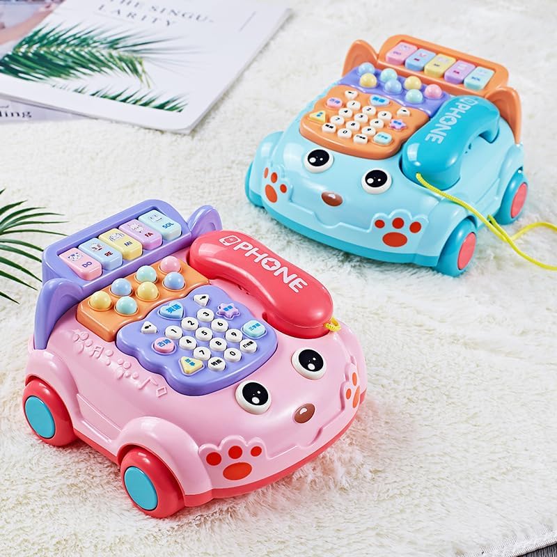 Sensory Learning with 12 Functions Baby Toy Phone Cartoon Baby Piano Music Light Toy Children Pretend Phone, Kids Cell with Parent-Child Interactive Toy Game Boy Girl Early Education Gift 18M+