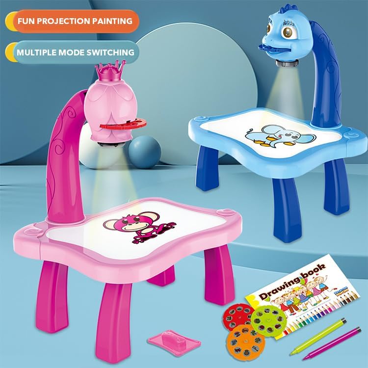 Lighting Educational Drawing Projector Painting Table for Kids Magnetic Writing & Drawing Kits for Kids Ages 3-8 with Music Pencils Crayons Scrapbook Sticker Book Unicorn Stickers Perfect Toys