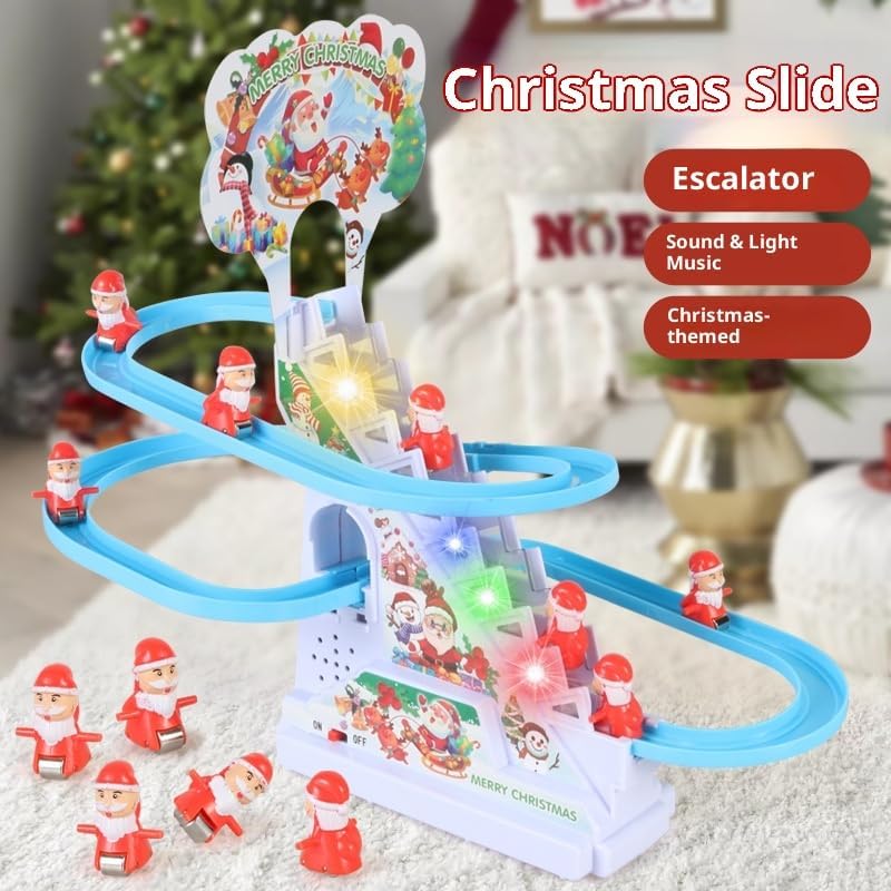 Santa Climbing Toy, Santa Claus Electric Track Slide Early Education Toys for Automatic Stairs,Playful Santa Race Game, Christmas Roller Climbing Toys with LED Light and Music for Toddlers Boys Girls