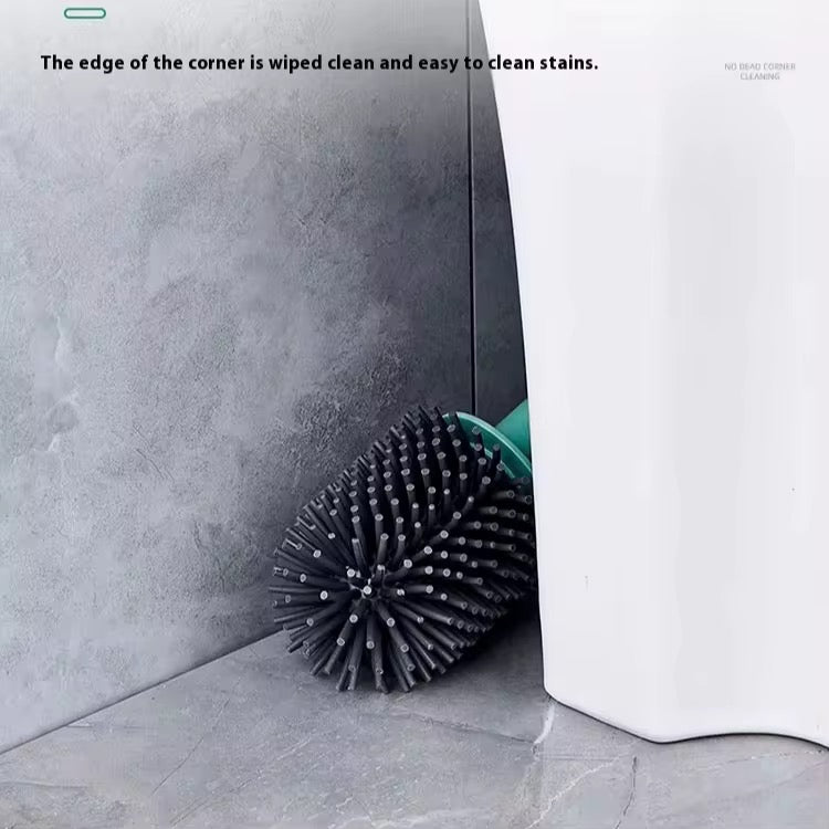 Toilet Brush, Silicone Toilet Bowl Brushes and Holder for Bathroom, Compact Flexible Toilet Cleaner Brush with Ventilated Drying Holder, Wall Mounted/Floor Standing Gray/Green–Long Non-Slip Handle