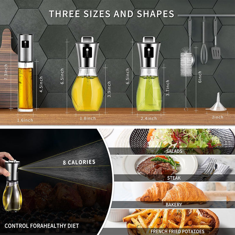 470ml Olive Oil Sprayer, Stainless Steel Oil Sprayer For Cooking, Food Grade Pressurized Oil Mister Portable Glass Oil Sprayer For Barbecue/Salad Making/Baking/Frying (Stainless steel oil spray can 470ml)
