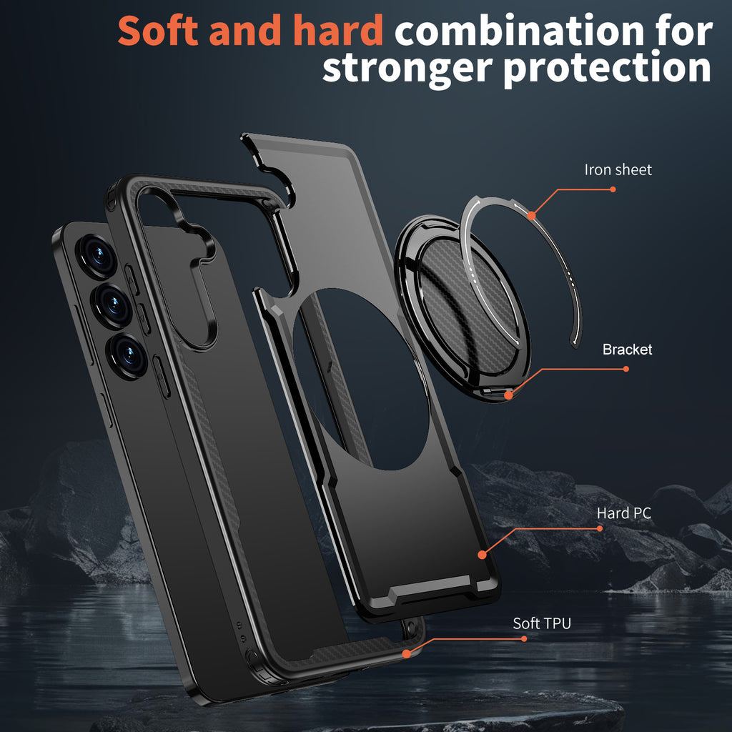 Magnetic Heat Dissipation Rubber Coating Structure Case for Samsung Galaxy S24 Wireless Charging Compatible Military Drop Protection Adjustable Kickstand Magnetic Metal 360 Degrees Ice Armour Cool Matte