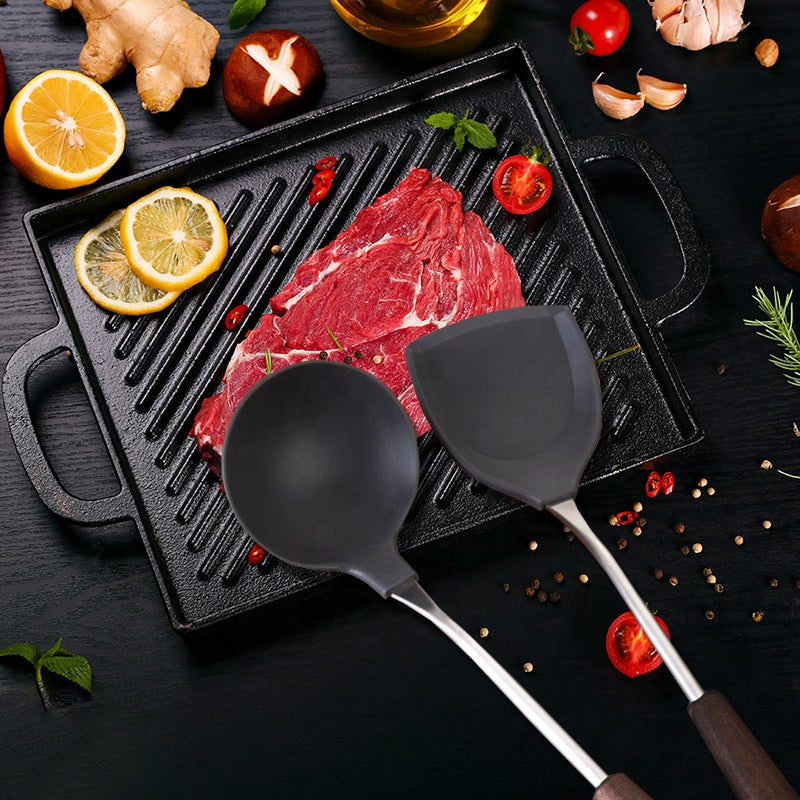 Silicone Spatula and Ladle Set - Stainless Steel Non Stick Heat-Resistant Kitchen Utensils BPA Free Cooking Utensils Cookware Wooden Handle Kitchen Utensils Set