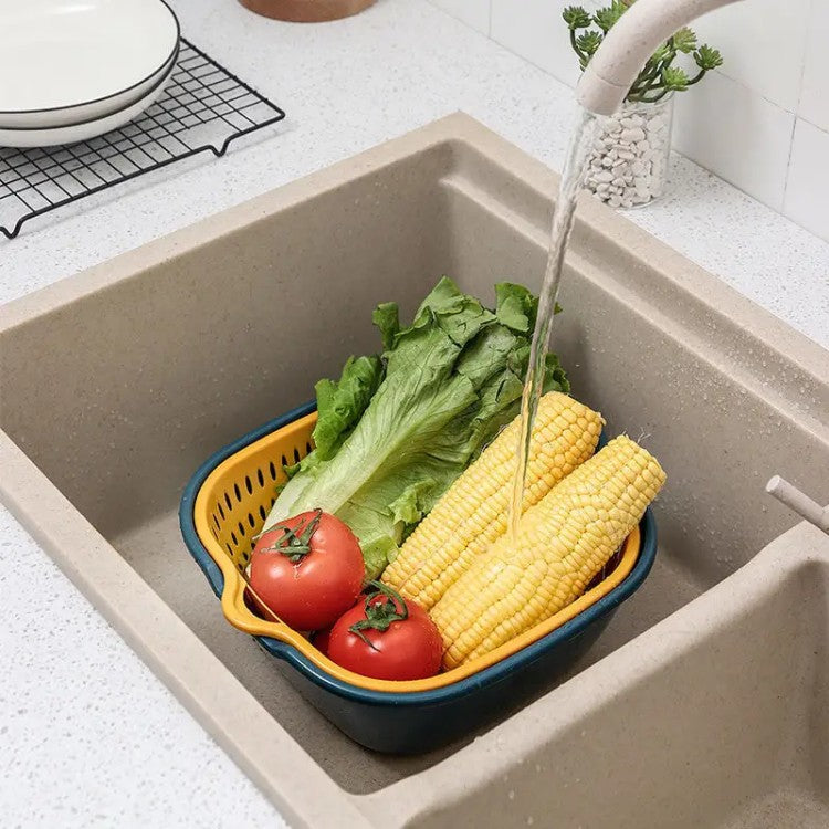 Vegetable Washing Baskets in The Kitchen Fruit Baskets Multi-layer Stackable Vegetable Sinks, Strainer and Washing Fruits and Vegetables Kitchen Colander Set (Blue Yellow)