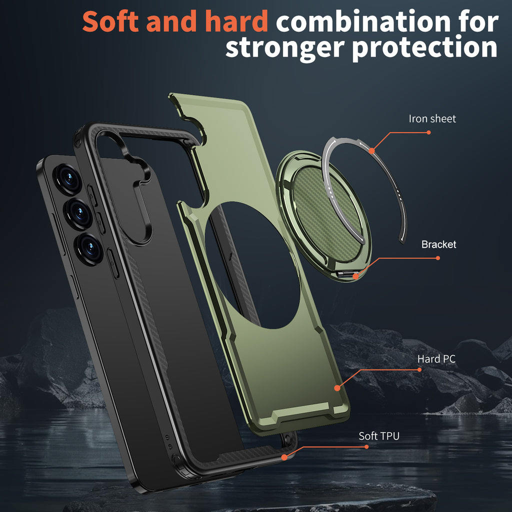 Magnetic Heat Dissipation Rubber Coating Structure Case for Samsung Galaxy S24 Plus Wireless Charging Compatible Military Drop Protection Adjustable Kickstand Magnetic Metal 360 Degrees Ice Armour Cool Matte