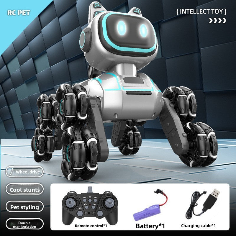 RC Robot Dog Toy for Kids, 8-Wheel Smart Stunt Robot with Gesture Control & Remote, Climbing Transforming Robot Car with LED Lights, Interactive Walking Dancing Pet Toy for Boys & Girls