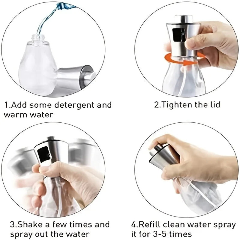 470ml Olive Oil Sprayer, Stainless Steel Oil Sprayer For Cooking, Food Grade Pressurized Oil Mister Portable Glass Oil Sprayer For Barbecue/Salad Making/Baking/Frying (Stainless steel oil spray can 470ml)