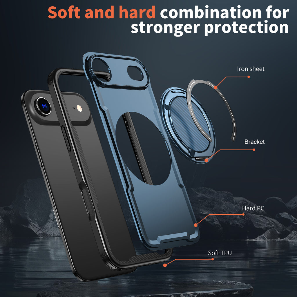 IPhone 17 Air High Precision Rubber Coating Structure Mobile Phone Bugs CSS Case Protection Shockproof Kickstand Magnetic Metal 360 Degrees Wireless Charging Case