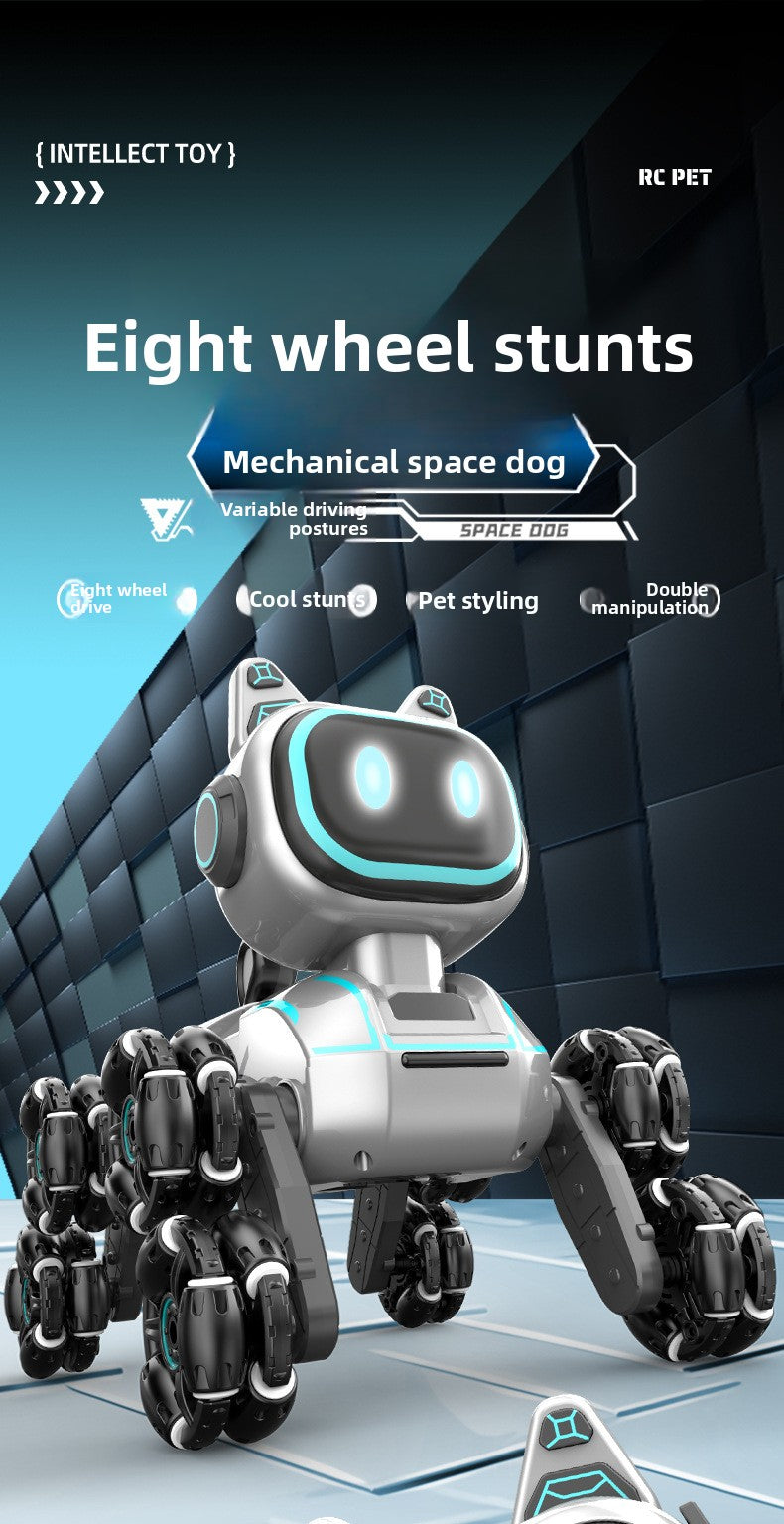 RC Robot Dog Toy for Kids, 8-Wheel Smart Stunt Robot with Gesture Control & Remote, Climbing Transforming Robot Car with LED Lights, Interactive Walking Dancing Pet Toy for Boys & Girls