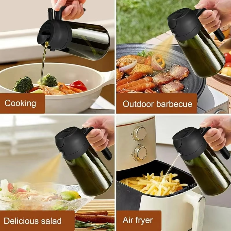 Olive Oil Sprayer for Cooking, 2 In 1 Glass Oil Dispenser Premium Spray Bottle for Kitchen Gadgets and Air Fryer Accessories, Salad, BBQ - Dark Green