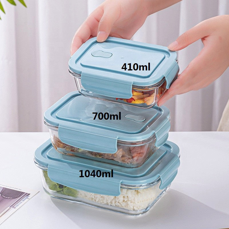 Freshkeeping bowl gift box set of three Food Grade Material Lunch Box Heat-resisting Glass Lunch Box Glassware Lunch Box for Officer and Adult