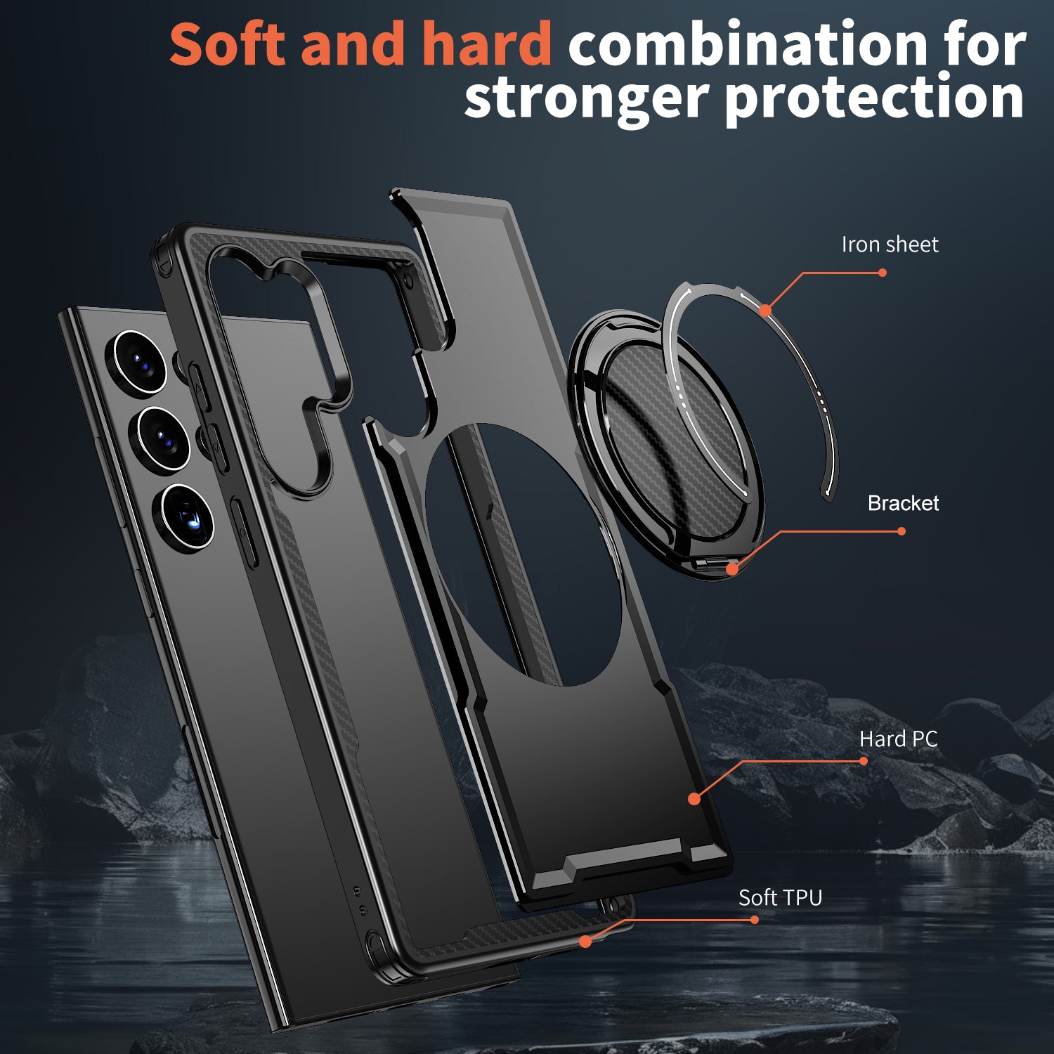 Magnetic Heat Dissipation Rubber Coating Structure Case for Samsung Galaxy S24 Ultra Wireless Charging Compatible Military Drop Protection Adjustable Kickstand Magnetic Metal 360 Degrees Ice Armour Cool Matte