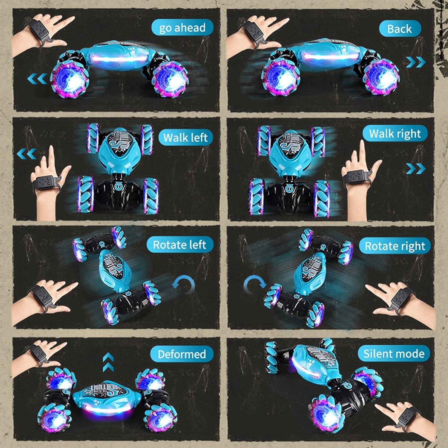 Remote Control Car for Kids, Gesture Sensing RC Stunt Car 4WD, 360° Rotating Transform Off-Road Twister Car, 2.4GHz Hand-Controlled RC Car with Lights & Drift Action for Boys & Girls