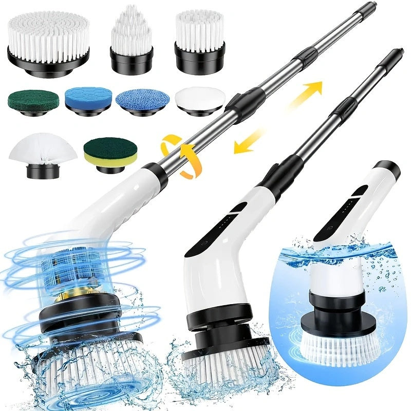 Kitchen &amp; Bathroom Cleaning Made of Durable Plastic Powerful Nine-In-One Household Multi-Function Cross Electric Brush Set 9 Replaceable Brush Heads-90Mins Work Time, 5 Adjustable SPEED&nbsp;Bathroom Shower Bathtub Glass Car