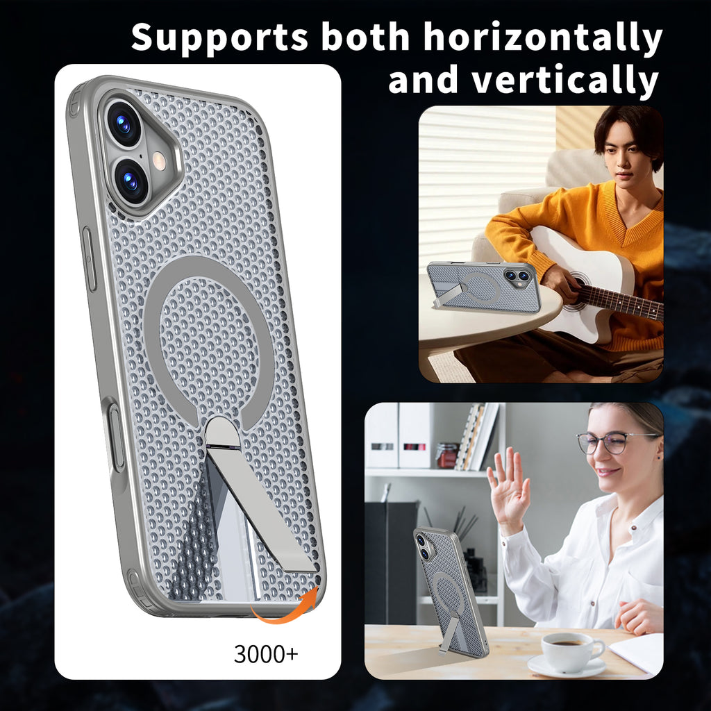 IPhone 16 Plus High Precision Rubber Coating Structure Mobile Phone Bugs CSS Case Protection Shockproof Kickstand Magnetic Metal 360 Degrees Wireless Charging Case