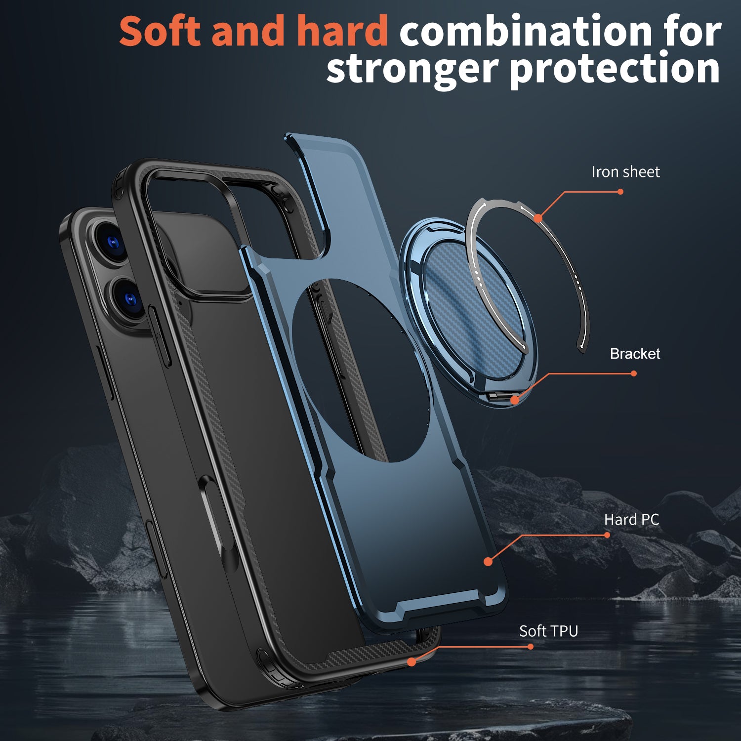 IPhone 16 Pro Max High Precision Rubber Coating Structure Mobile Phone Bugs CSS Case Protection Shockproof Kickstand Magnetic Metal 360 Degrees Wireless Charging Case