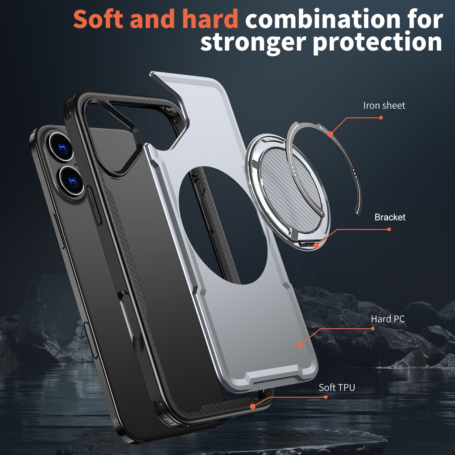 IPhone 16 Plus High Precision Rubber Coating Structure Mobile Phone Bugs CSS Case Protection Shockproof Kickstand Magnetic Metal 360 Degrees Wireless Charging Case