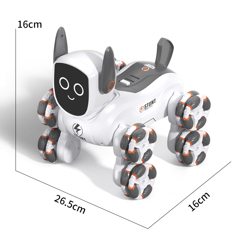 8-Wheel Robot Dog RC Toy with Gesture Control & Dual Remote, Smart Interactive Stunt Robot with LED Lights, Music & Climbing Wheels, Rechargeable STEM Toy for Kids Boys Girls