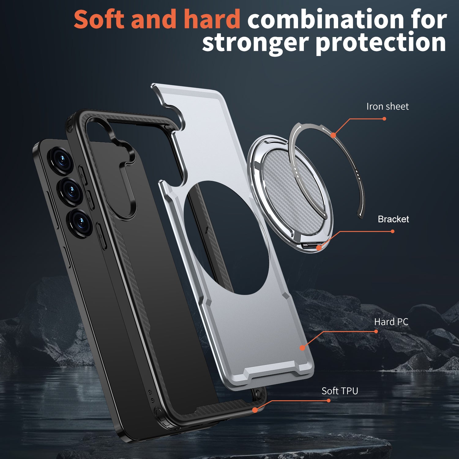 Magnetic Heat Dissipation Rubber Coating Structure Case for Samsung Galaxy S25 Plus Wireless Charging Compatible Military Drop Protection Adjustable Kickstand Magnetic Metal 360 Degrees Ice Armour Cool Matte