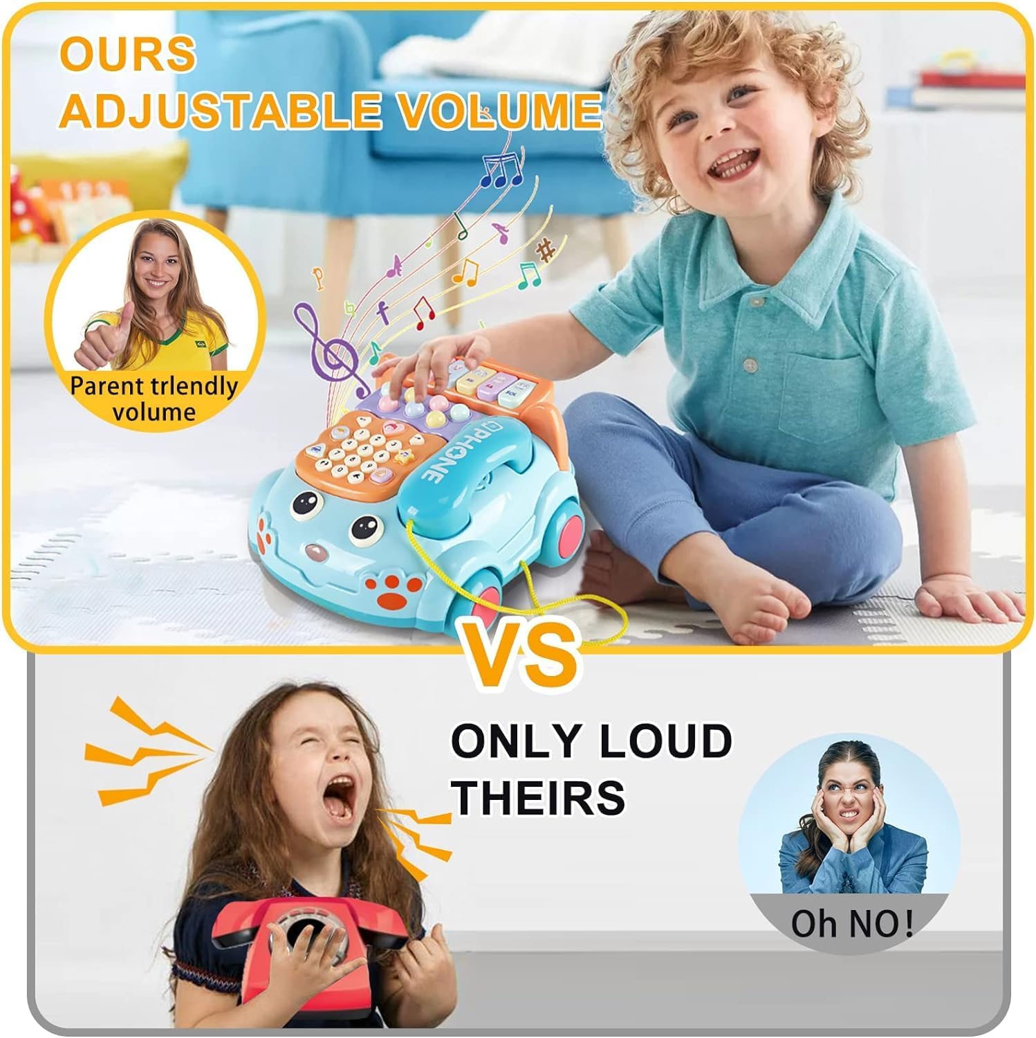 Sensory Learning with 12 Functions Baby Toy Phone Cartoon Baby Piano Music Light Toy Children Pretend Phone, Kids Cell with Parent-Child Interactive Toy Game Boy Girl Early Education Gift 18M+