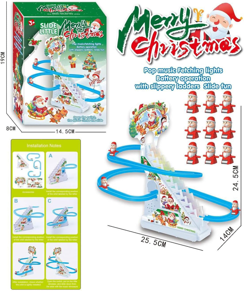 Santa Climbing Toy, Santa Claus Electric Track Slide Early Education Toys for Automatic Stairs,Playful Santa Race Game, Christmas Roller Climbing Toys with LED Light and Music for Toddlers Boys Girls