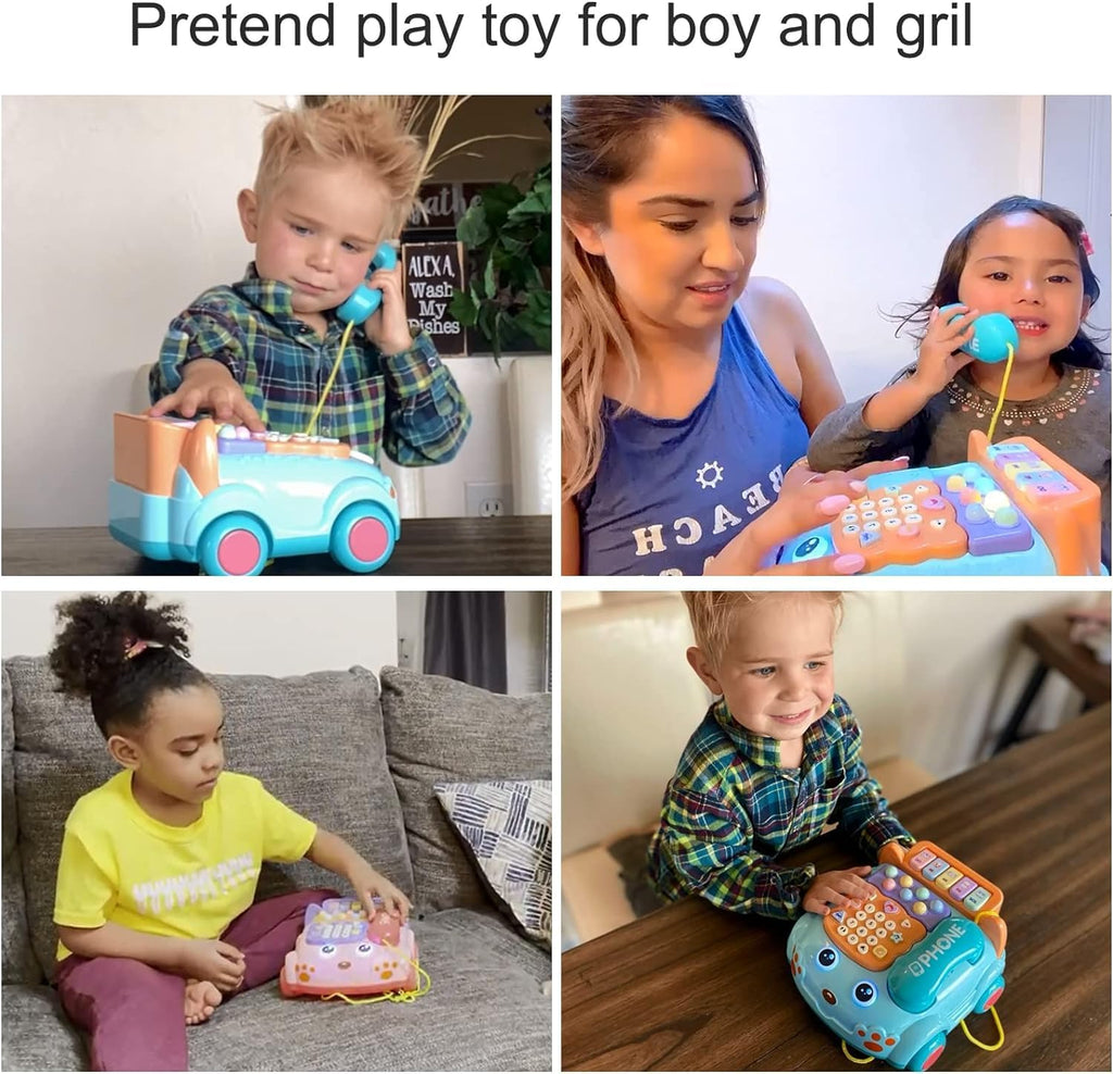 Sensory Learning with 12 Functions Baby Toy Phone Cartoon Baby Piano Music Light Toy Children Pretend Phone, Kids Cell with Parent-Child Interactive Toy Game Boy Girl Early Education Gift 18M+